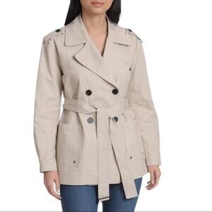 Avec Les Filles  Light Canvas Double-Breasted Trench Coat